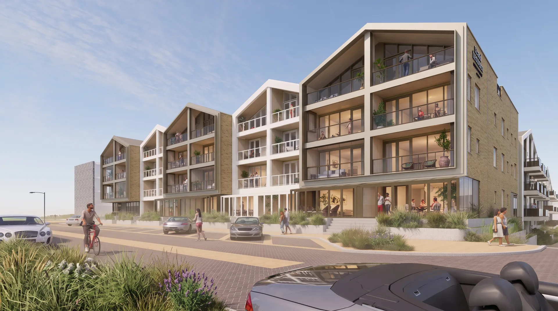 De gebouwen van Strand Residence gezien vanaf de Zeeweg