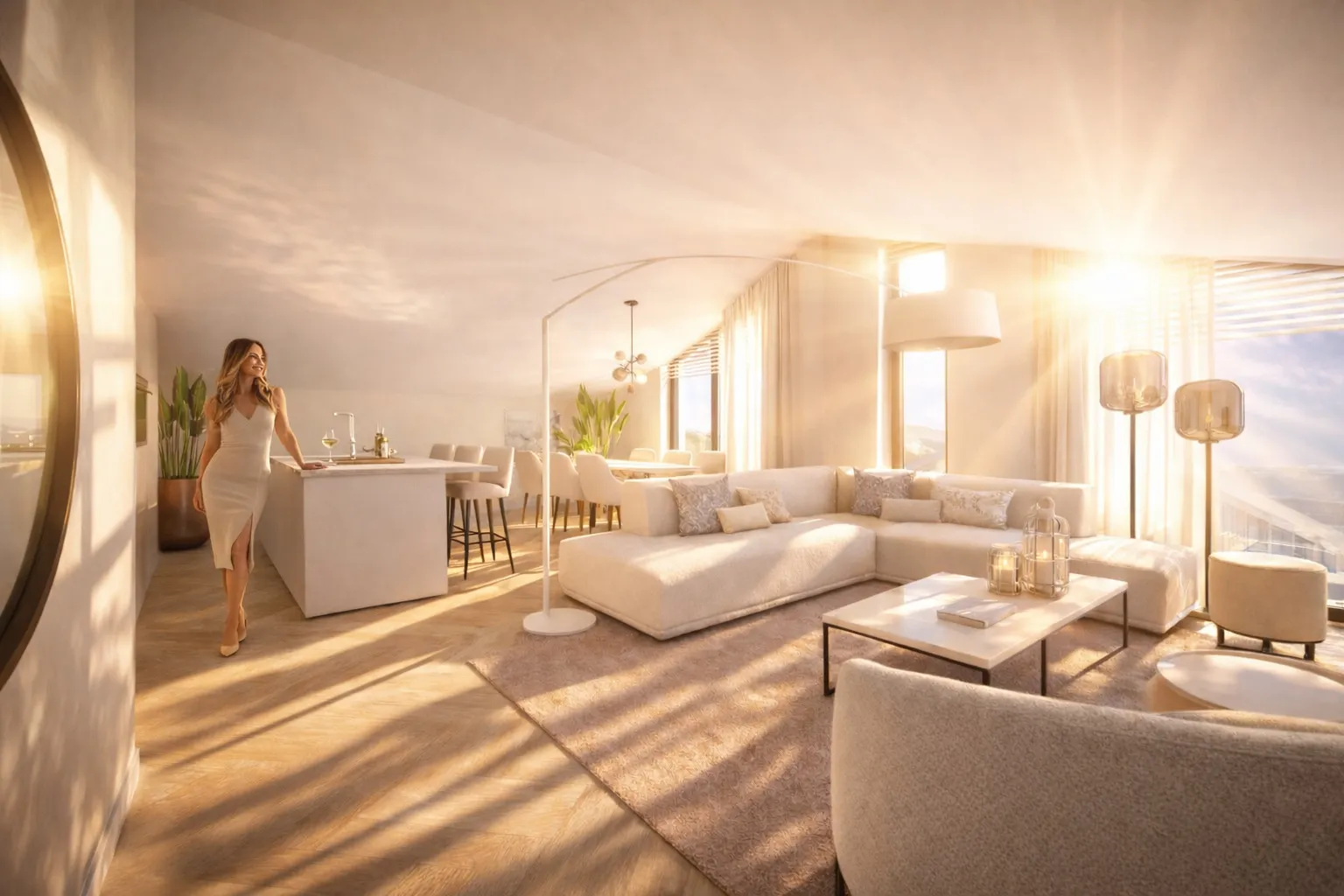 Ingericht appartement bij avondlicht