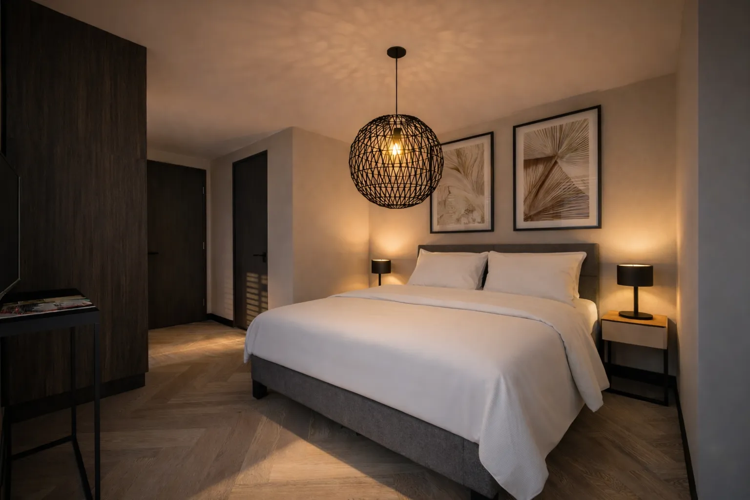 Slaapkamer in de donkere interieurstijl